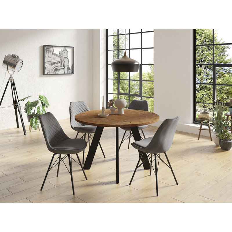Solt Acacia Round Solid Wood Top Metal Base Dining Table, 76cm H x 100cm L x 100cm W