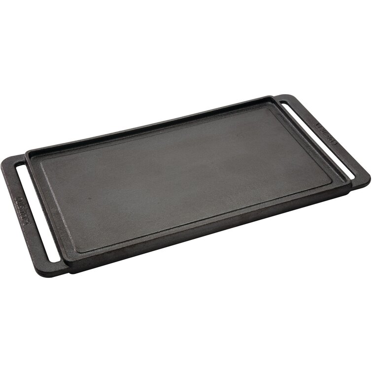 Cast Iron Flat Top Griddle Set and Griddle Accessories, Includes  Reversible Cast Iron Griddle, Stove Top Griddle Press and Grill Pan  Scrapers, Grill Plate measure 17 x 9 inch, Black