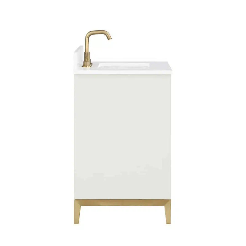 Gracie 30'' W Single Vanity, Satin White, Satin Brass, White Quartz
