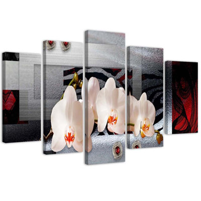 Abstract White Orchid - 5 Piece No Frame Print on Canvas