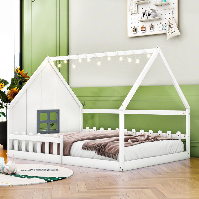 Lit double en bois, Blanc