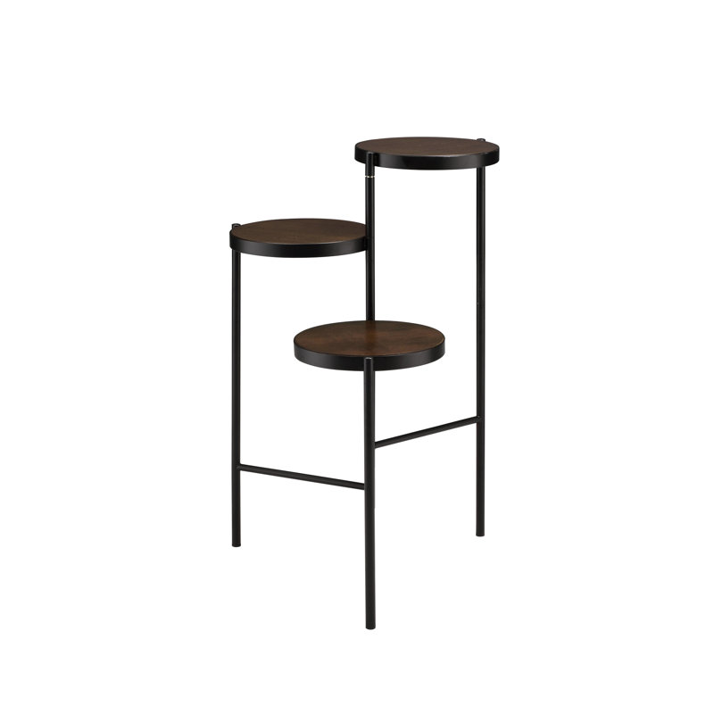 Support à fleurs en métal noir avec 3 compartiments ouverts et support pliable pour plante d'intérieur