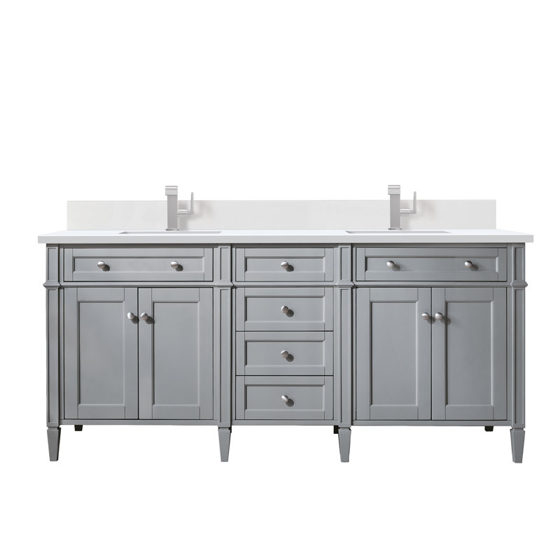 Meuble-lavabo double l 72 po Dussault, Gris urbain, Blanc Zeus, Trou unique