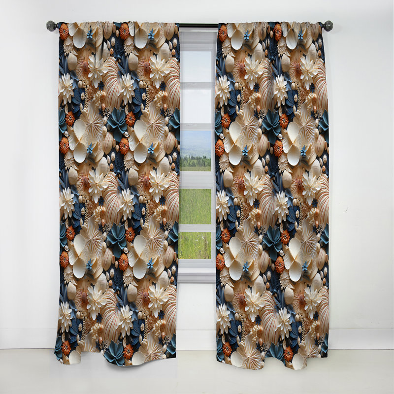 Sable et coquillages motif tropical I - Rideau floral - Rideau occultant floral - 1 panneau, L 52 po x L 84 po