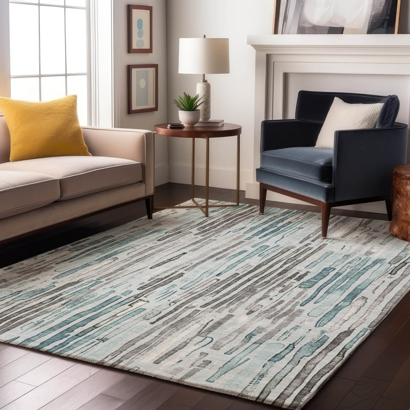 Tapis à rayures Mehara AMF1684 lavable à la machine de qualité supérieure, Rectangle 10 pi x 14 pi