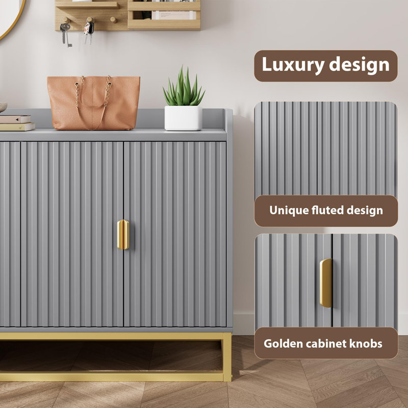 47.2" Fluted Sideboard with Storage Cabinet, Modern Kitchen Sideboard with Adjustable Shelves, Gray