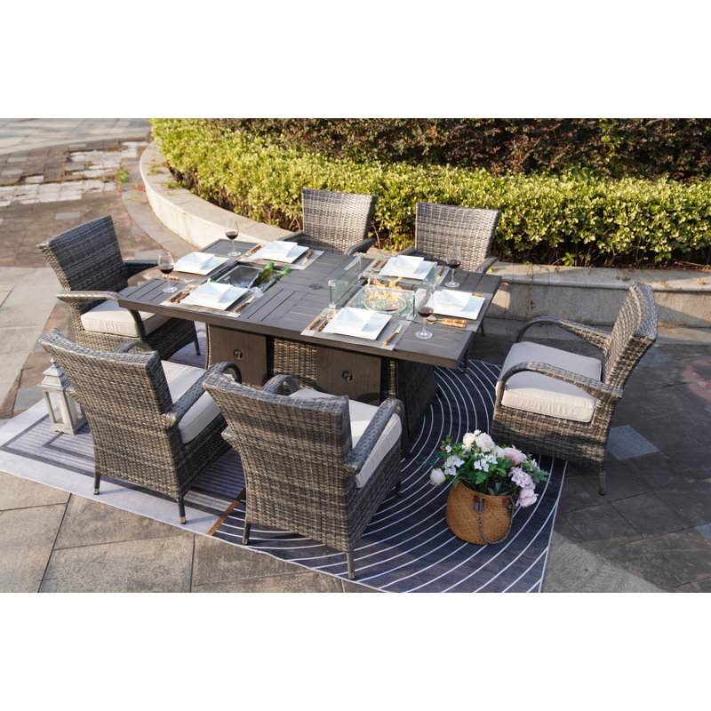 6 - Person Wicker Patio Dining Set with Square Table , Cushions Included, Gray