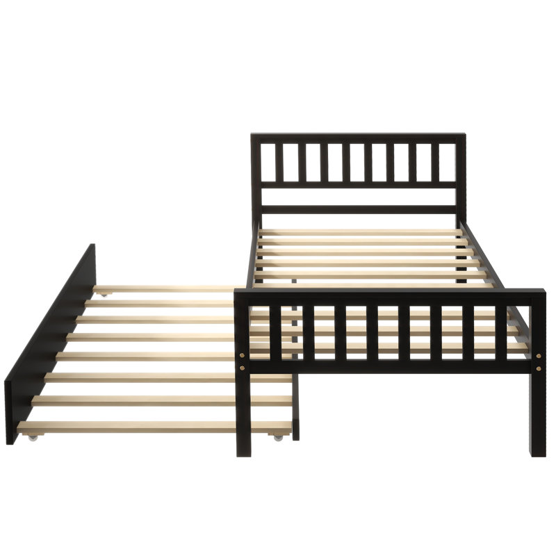 Lit plateforme simple avec lit gigogne - Tête / pied de lit et sans sommier, Espresso