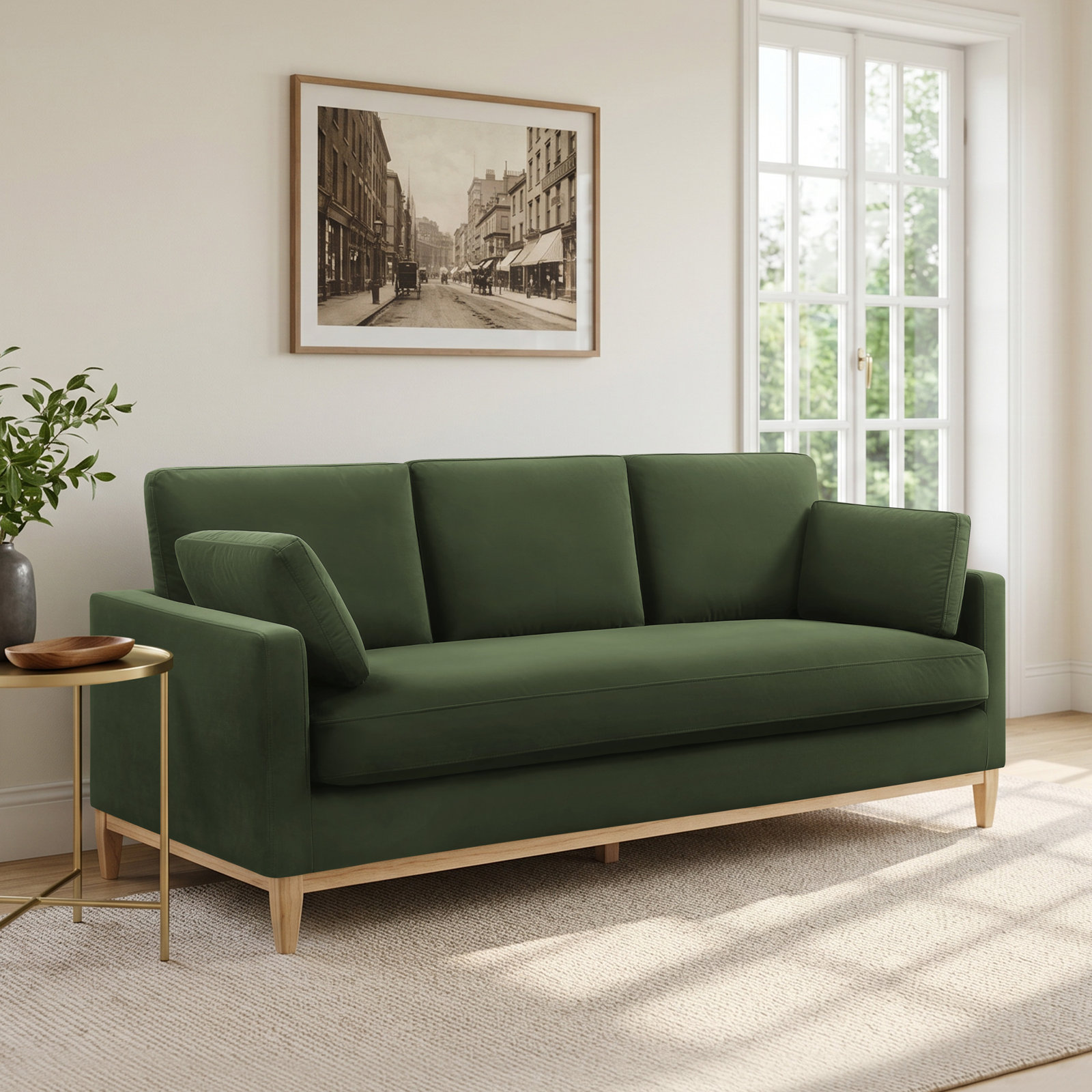 Ombra 84" Velvet Sofa, Kelly Green