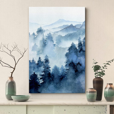 Woodland Forest Landscape " Blue Winter Mist Pastel Mountain Forest "