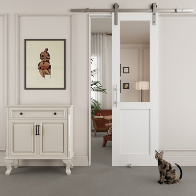Porte de grange coulissante en miroir 80 po H 80 po avec quincaillerie plaquée nickel (aucun assemblage requis)