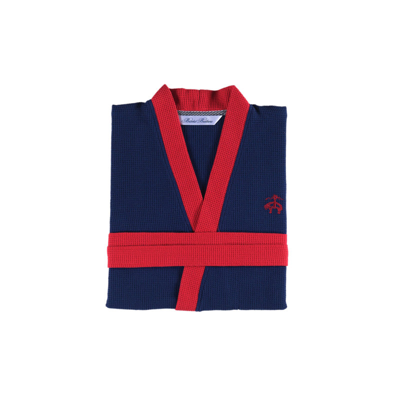 Peignoir au-dessus du genou 100% coton avec poches, Bleu marine