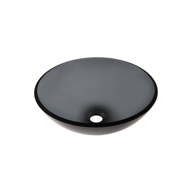 Novatto 16.5'' Black Glass Circular Bathroom Sink, Oil Rubbed Bronze