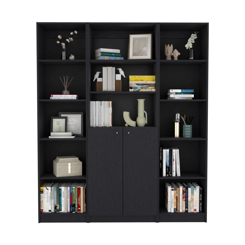 Black 3 Piece Living Room Set With 3 Bookcases