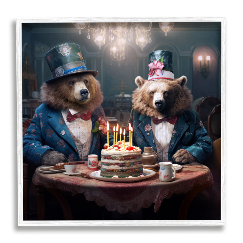 Bears & Birthday Cake par Ray Powers, Giclée encadrée blanc bord de mer, H 24 po x l 24 po x P 1,5 po