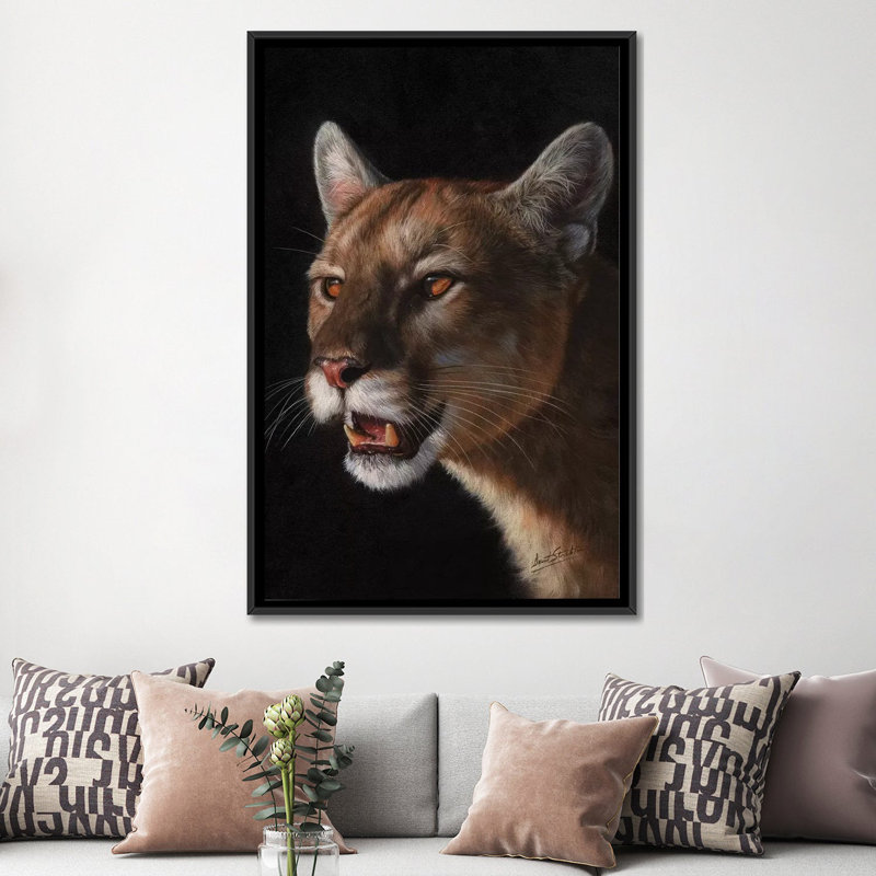 « cougar », impression sur toile, H 26 po x l 18 po x P 1,5 po, Toile avec cadre noir, Pas de tapis
