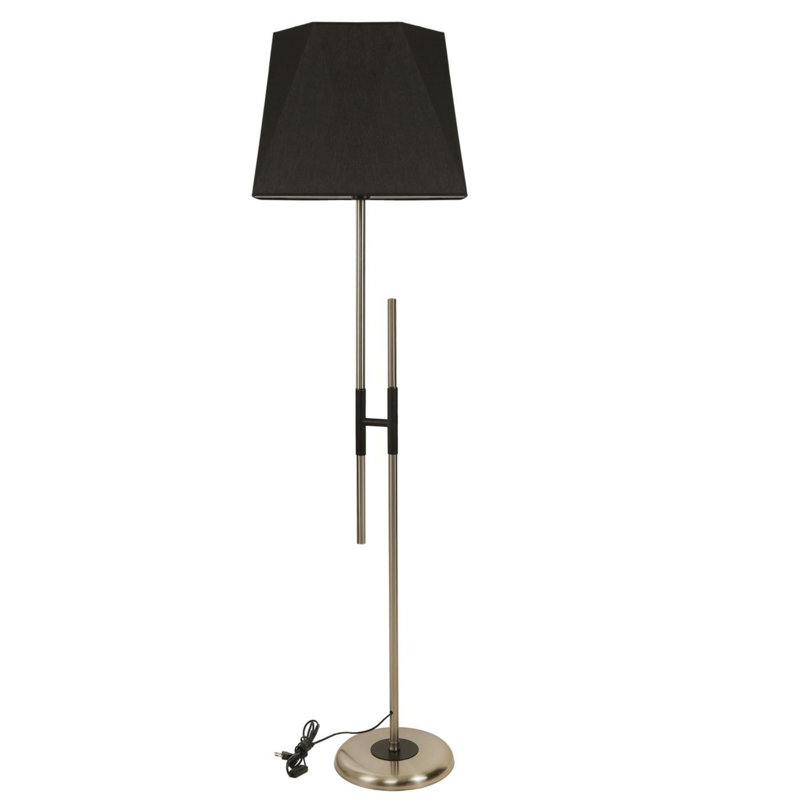 Luro Stylish Black Floor Lamp, Metal Body with Chrome Coating, 64.9 in Height | Fabric Cap, E27 Socket Max 60W | Elegant Design for Living Room & Bedroom, Durable Electrostatic Oven Dried Finish, 11.8 in Leg Diameter