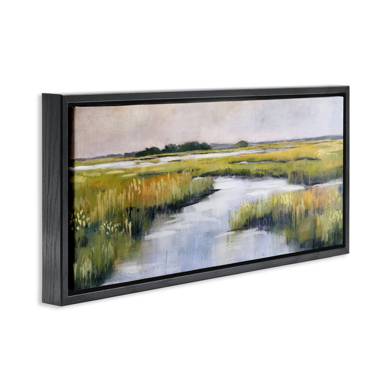 Art mural sur toile Grassy, H 11 po x l 25 po, Cadre flottant noir de jais