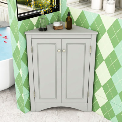 Armoire de rangement de coin de salle de bain en bois avec tablettes réglables, conception triangulaire pour petits espaces