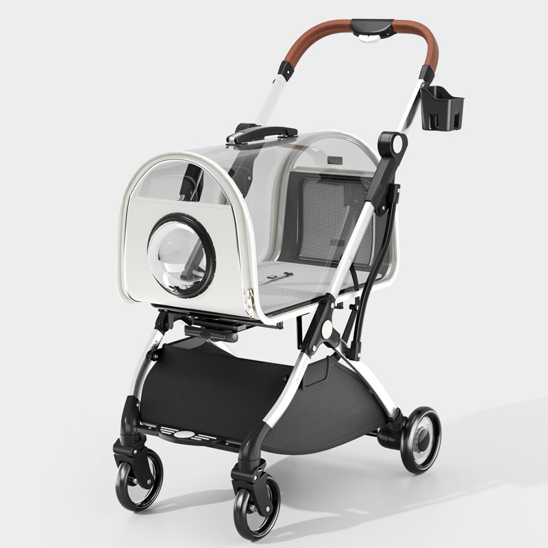 2-In-1 Pet Stroller With Detachable Carrier 33 Lb Capacity Lightweight Aluminum Frame Clear Dome & 5" PU Wheels