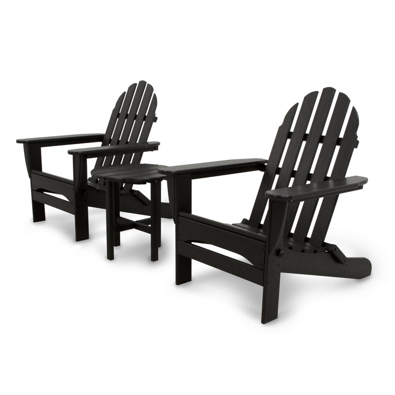 POLYWOOD Classics 3-Piece Folding Adirondack Set, Black