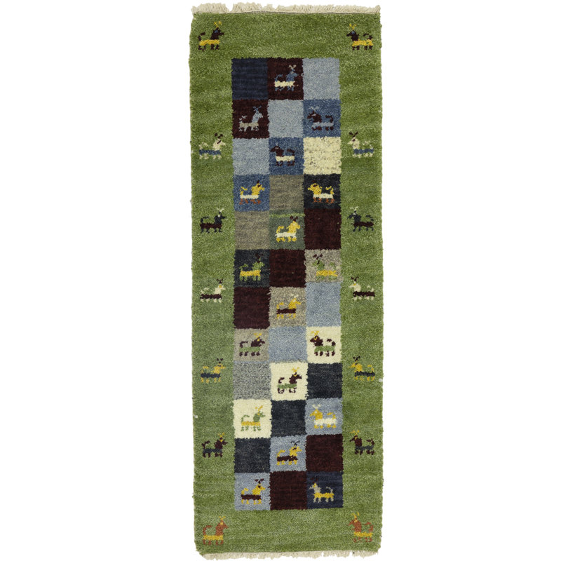 Tapis vert 1 x 4 Indo Gabbeh