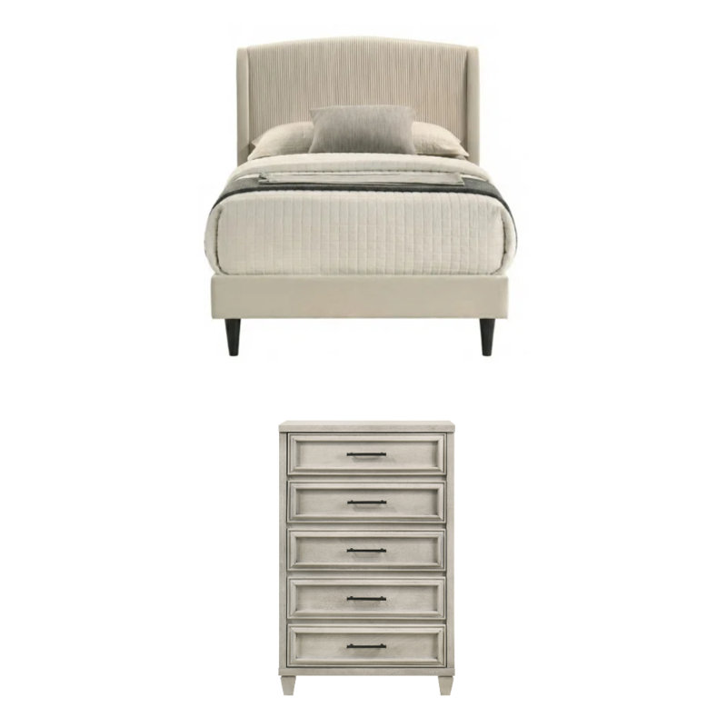 Jolande Contemporary 2 Pieces Bedroom Set, Full, 2 Pcs: Bed, Chest