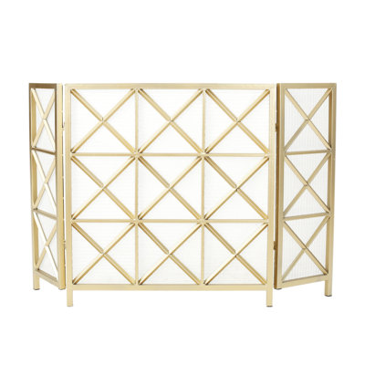 Pare-étincelles en fer 3 panneaux l 48,5 po x P 0,75 po x H 30,25 po, pare-feu pliant doré, grille de cheminée autoportante pour salon intérieur