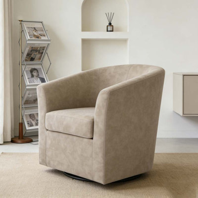 Faux Leather Swivel Barrel Chair