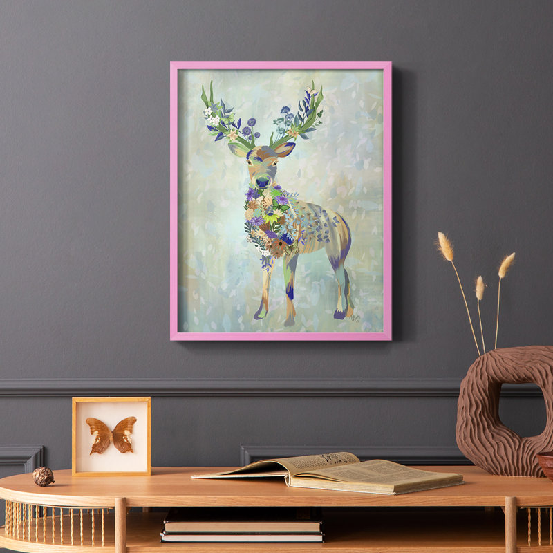 Fantastic Florals Deer, reproduction encadrée complète - bois massif, H 28 po x l 22 po, Brun