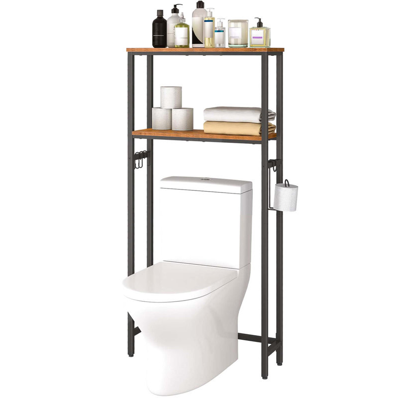 Sayvion Freestanding Over-the-Toilet Storage with Hooks, Black/Brown