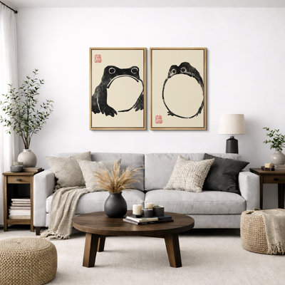 «Japanese Frogs» par Matsumoto Hoji, minimaliste moderne, impression numérique sur toile, impression numérique sur toile encadrée