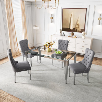 Rectangle Glass Dining Table With Tempered Glass Top & Stainless Steel Legs