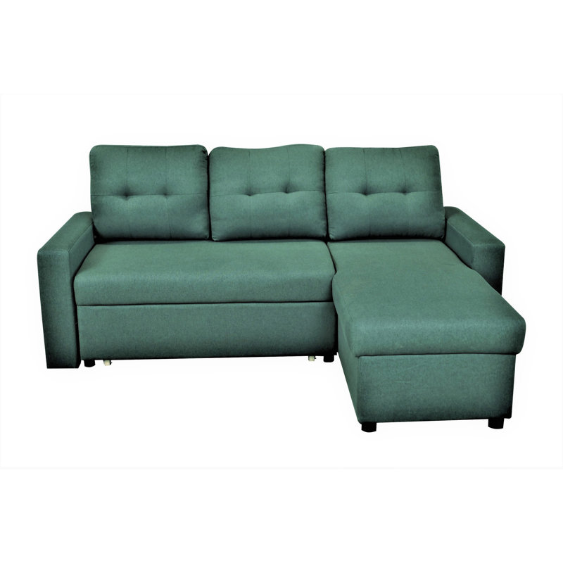 Convertible L-Shaped Sectional Sleeper Sofa Bed, Teal Polyester