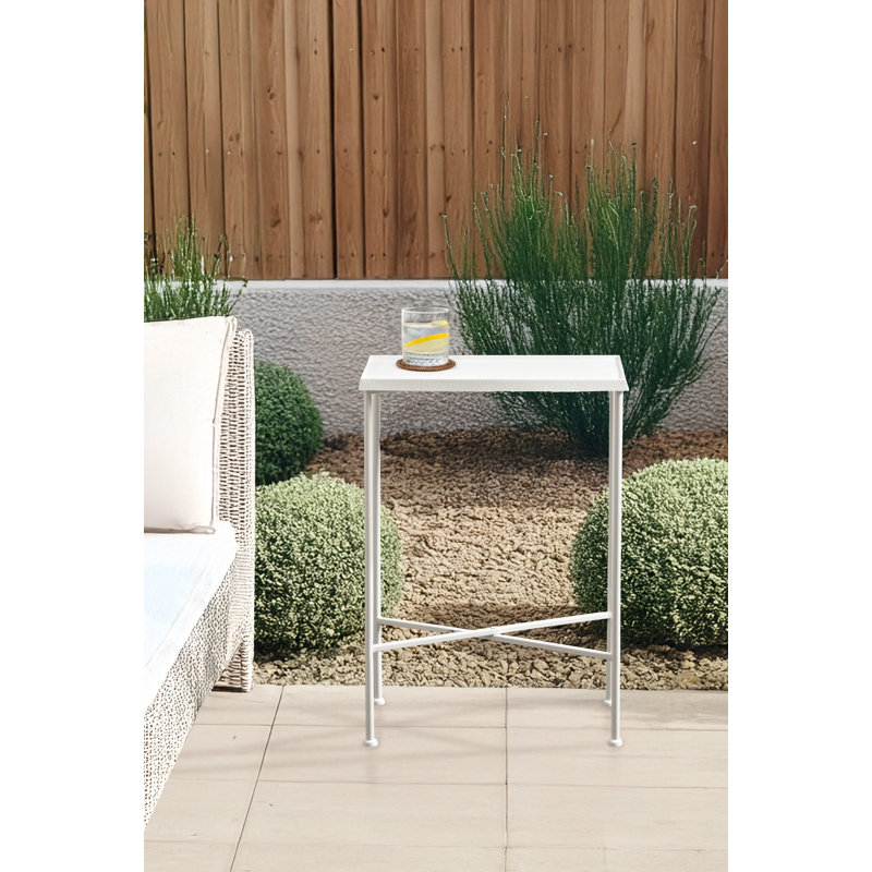 Table d'appoint étroite avec plateau en métal martelé Gologan, Blanc