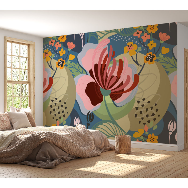 Murale botanique pelez et collez Speros - Art floral abstrait, L 96 po x l 90 po