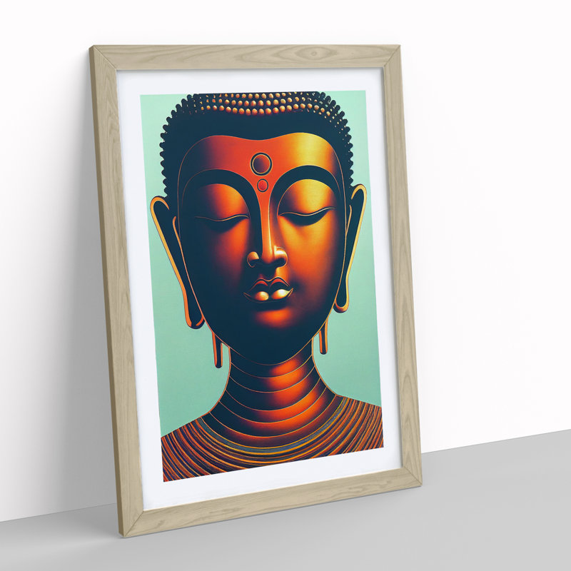 Enigmatic Buddha - Single Picture Frame Print, 64cm H x 46cm W, Oak