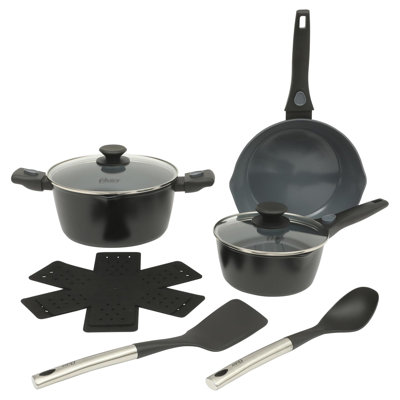 Oster SmartHandle Advance 13 Piece Nonstick Cookware Combo Set in Matte Black Grey