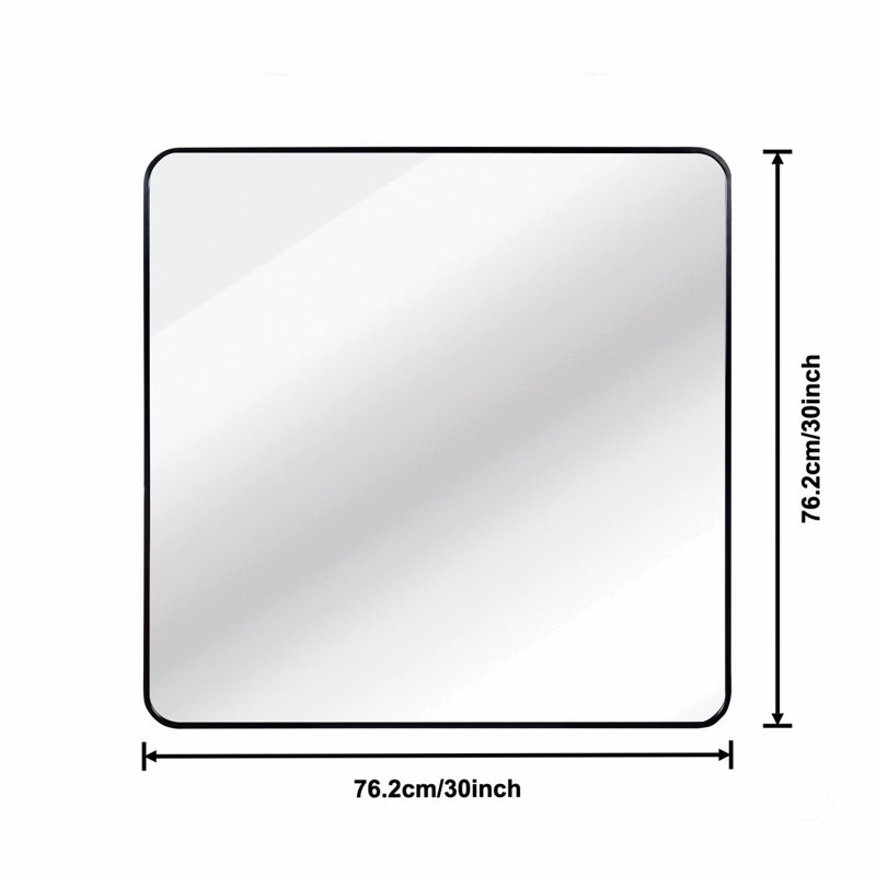 Metal Framed Square Bathrrom Mirror, Square, Black, 30" x 30"