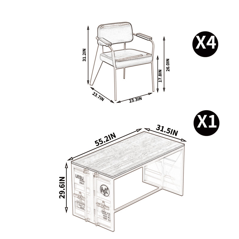 Katsuyama 4 - Person Solid Wood Top Trestle Dining Set, White, White/Black