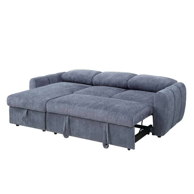 Canapé modulaire réversible avec couchette et rangement Nouriel, Bouclé bleu, H 30 po x l 63 po x P 93 po