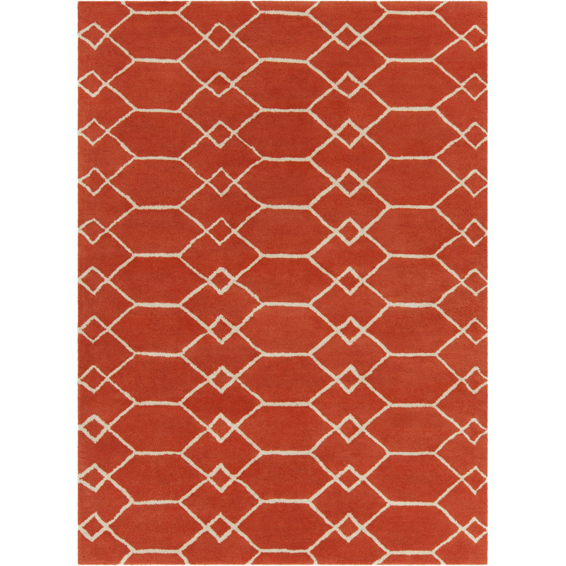 Tapis orange / crème en laine touffeté à la main Aalt Authentic, Rectangle 5 pi x 7 pi