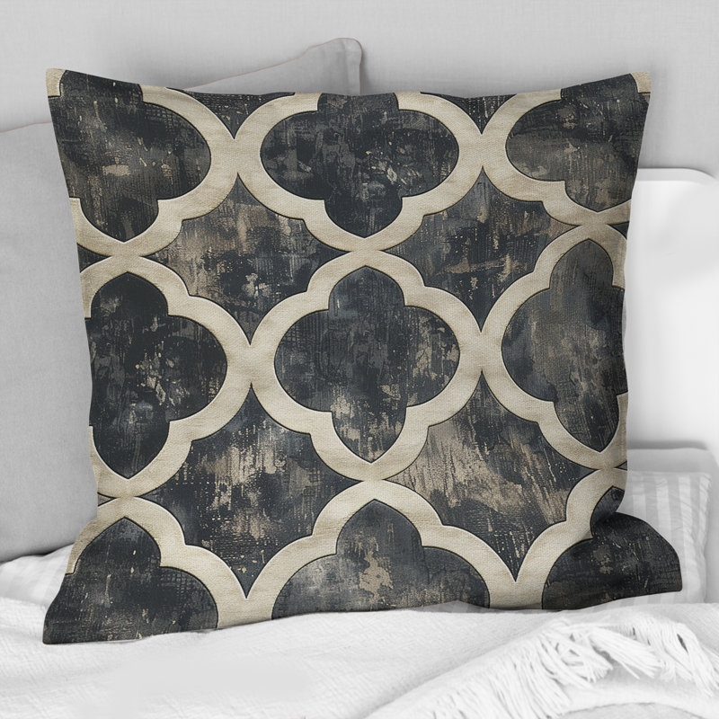 Beige Modern Trellis V - Modern Throw Pillow, 16"H x 16"W