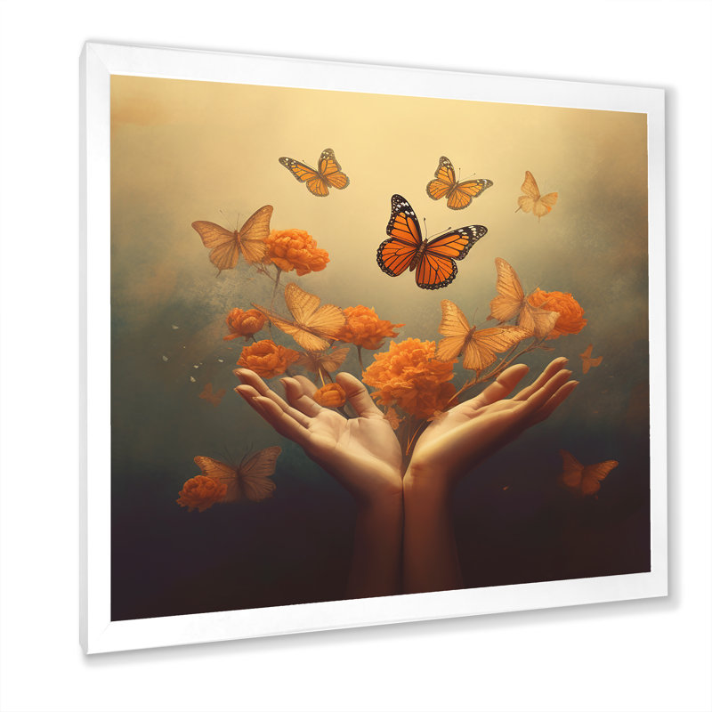 «Blossoming Butterfly Blessing Mudra» sur impression sur toile, Cadre simple blanc, H 30 po x l 30 po x P 1 po