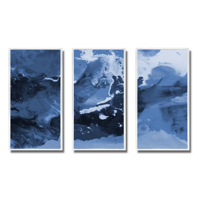 Art liquide dans les tons de bleu foncé I - ensemble d'art moderne sur toile encadrée moderne de 3