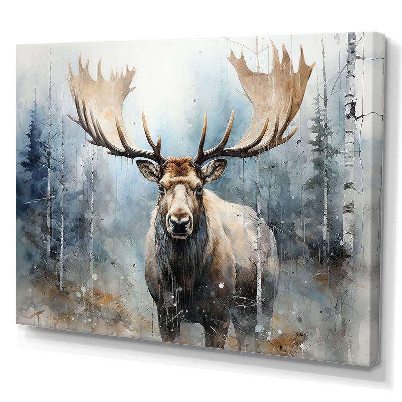 Orignal majestueux dans la forêt - orignal, art mural, H 34 po x l 44 po x P 1,5 po, Toile tendue