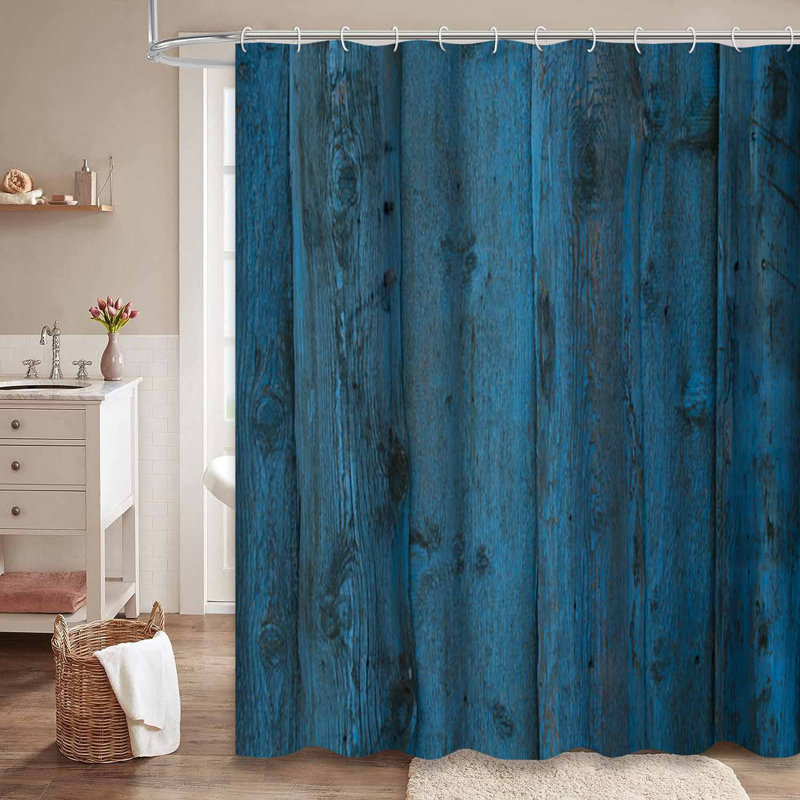 Rideau de douche bleu à rayures en bois bleu avec 12 crochets, L 72 po x l 78 po