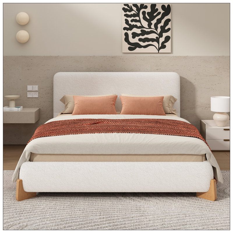 Lit tapissier Queen Elegant Boucle - Blanc, Grand
