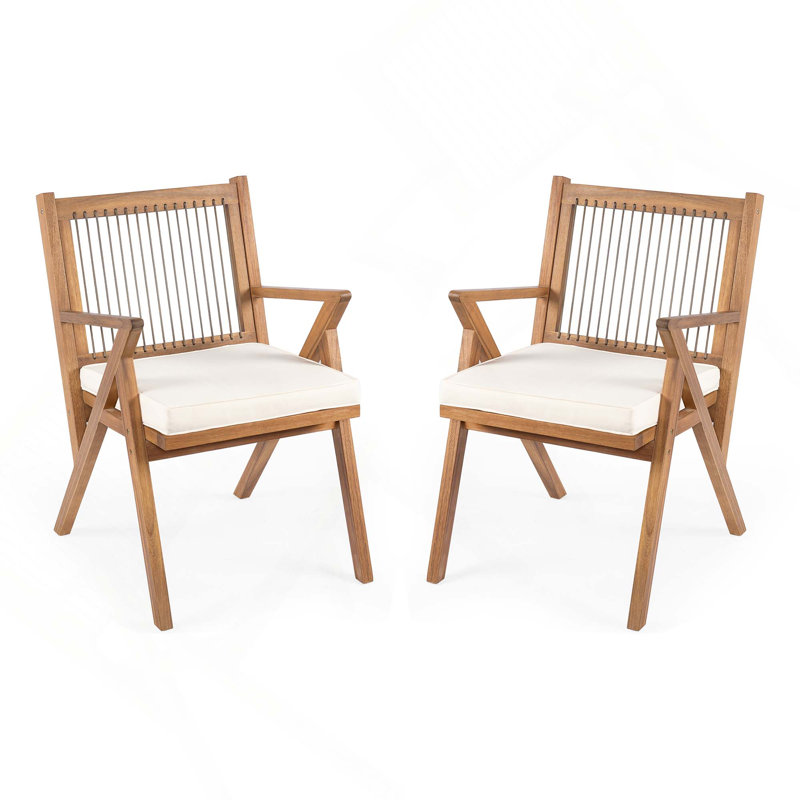 Chaise de salle à manger avec accoudoirs et coussin de patio (ensemble de 2)