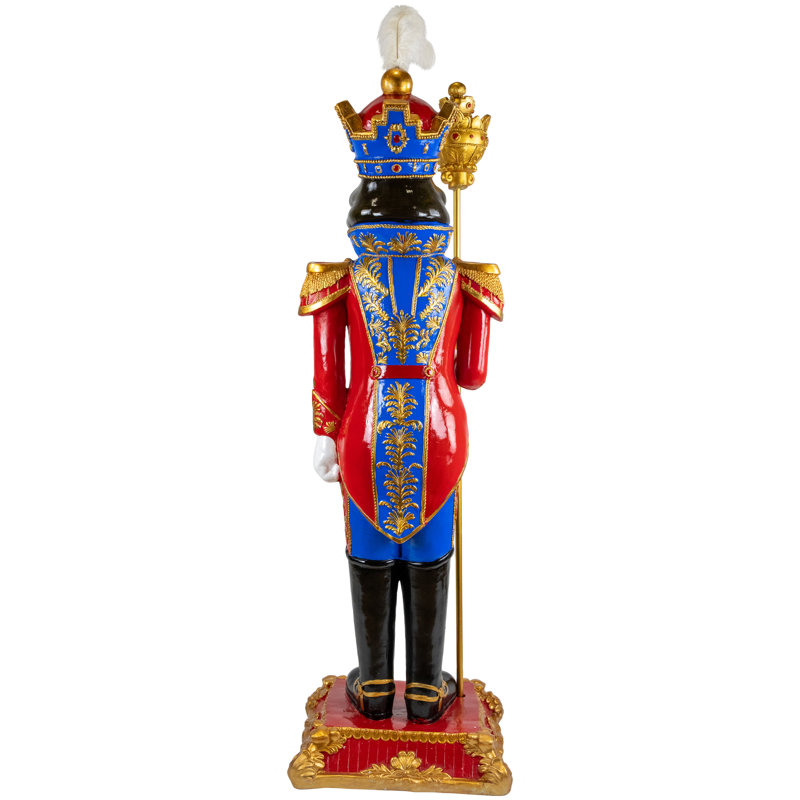 Soldat casse-noisette de Noël en fibre de verre rouge et bleu avec sceptre